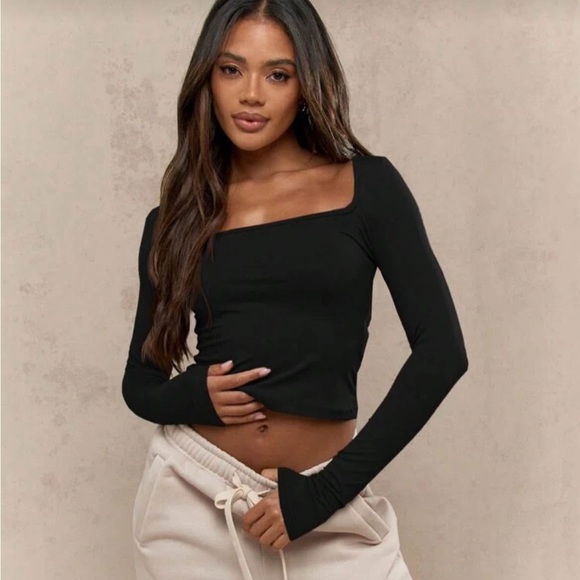 Missguided Tops - Missguided Black Long Sleeve Contour Crop Top